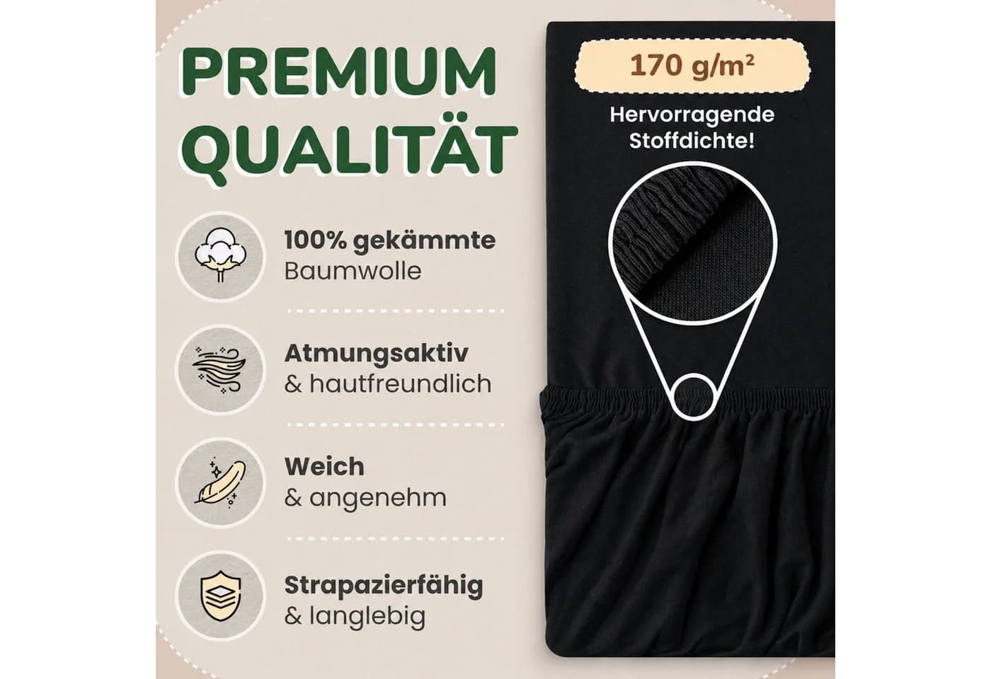 leevitex® Spannbettlaken Jersey 100% Baumwolle Schwarz - Bild 3