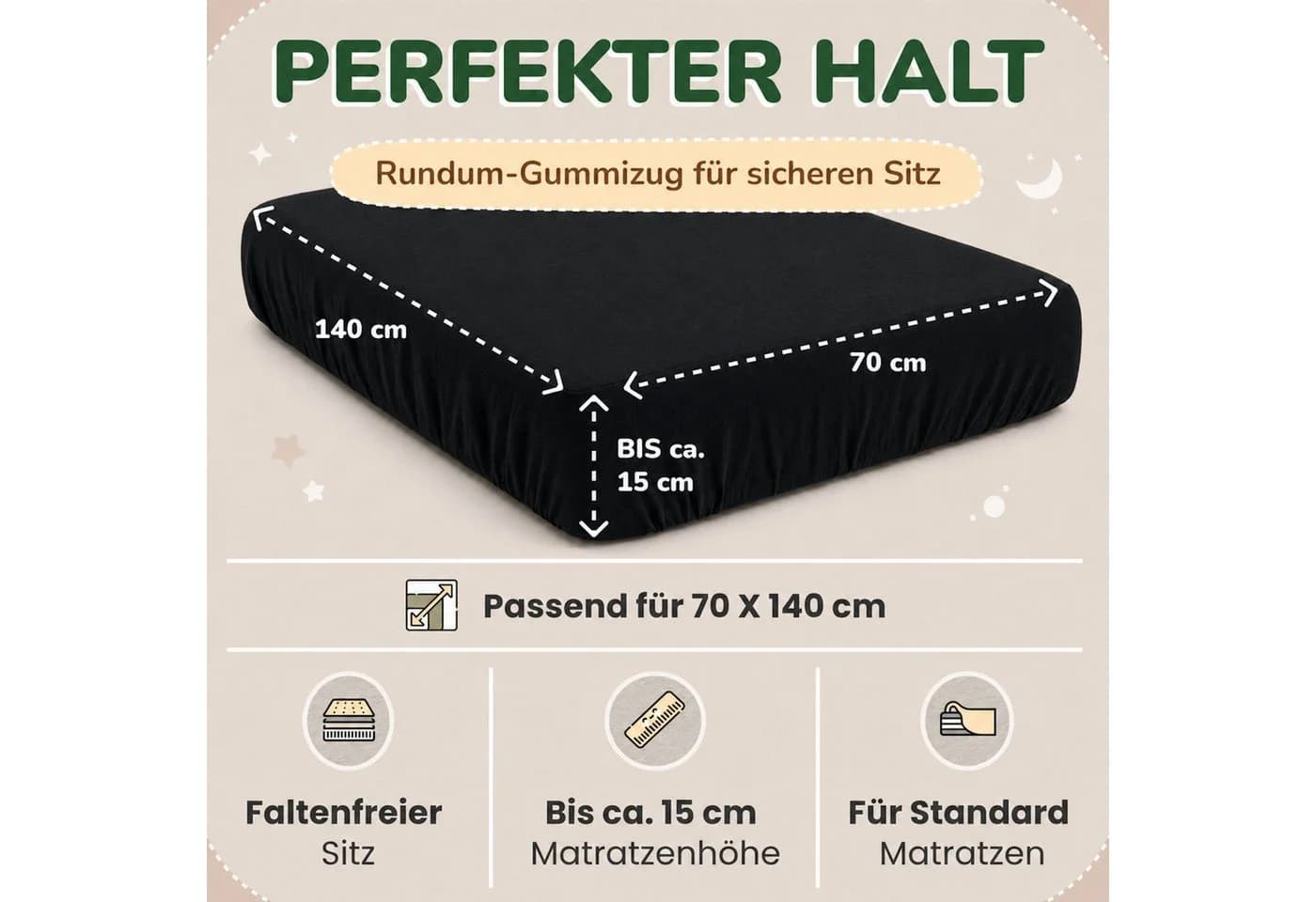 leevitex® Spannbettlaken Jersey 100% Baumwolle Schwarz - Bild 4