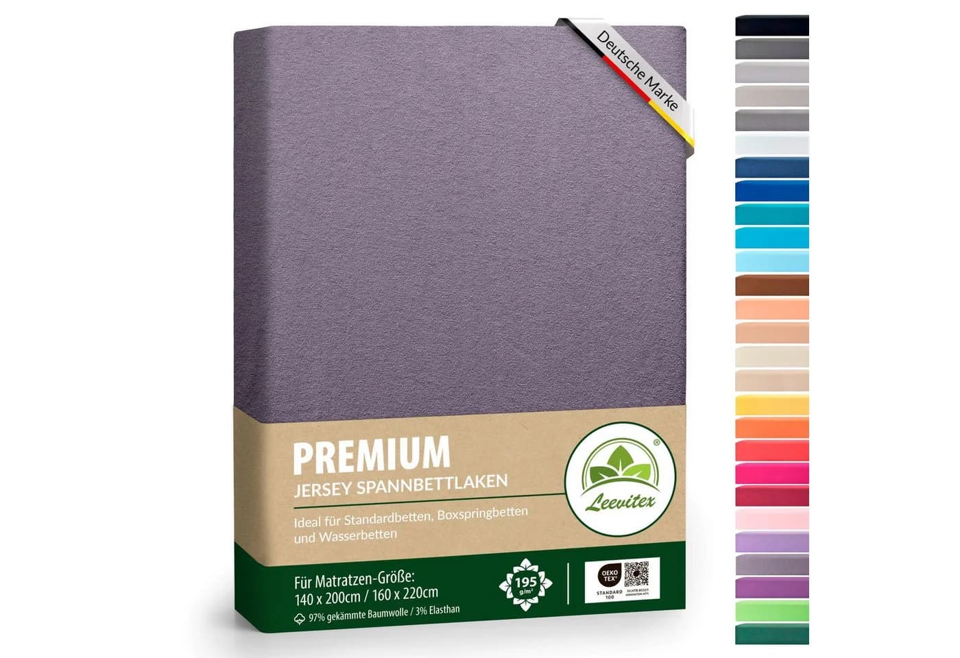 leevitex® Premium Spannbettlaken Grau 97% Baumwolle 3% Elasthan 40 cm Steg - Bild 2