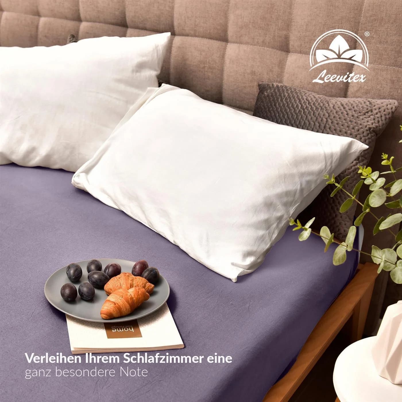leevitex® Premium Spannbettlaken Grau 97% Baumwolle 3% Elasthan 40 cm Steg - Bild 5