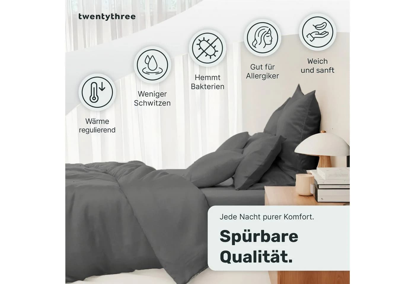 twenty:three® Kissenbezug Lyocell Dark Gray Atmungsaktiv - Bild 3