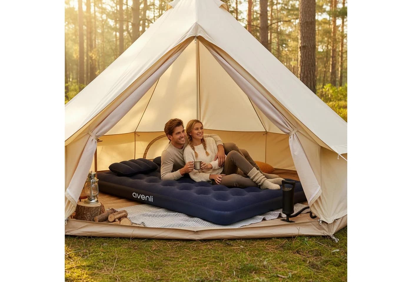 Avenli Luftbett Luftmatratze Camping 203x152x22cm mit Pumpe - Bild 4