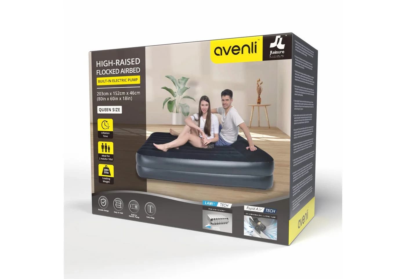Avenli Luftbett mit Elektropumpe Queen-Size Schwarz - Bild 5