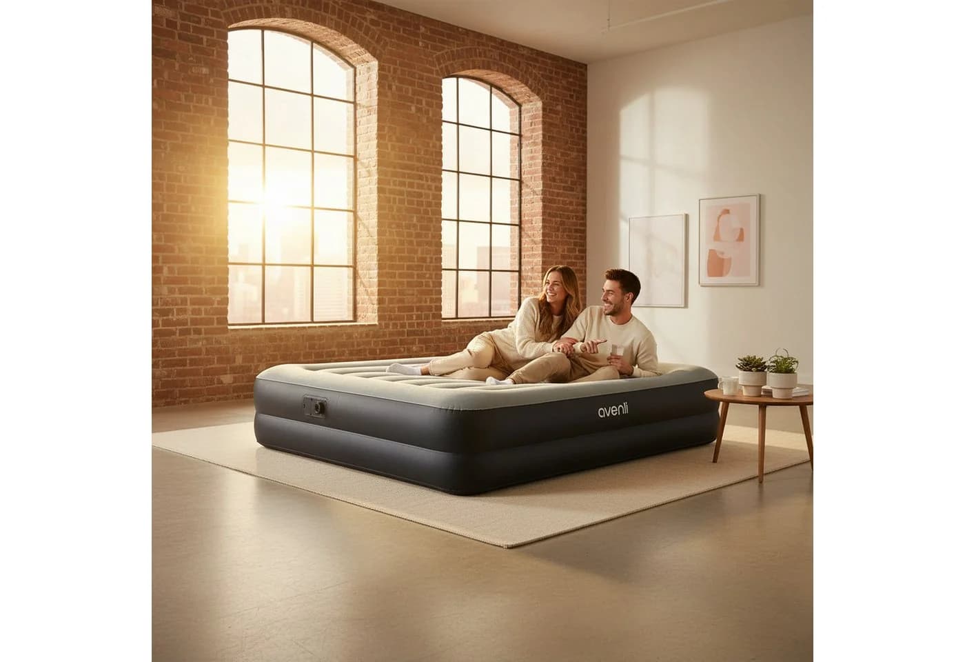 Avenli Luftmatratze Queen-Size mit Elektropumpe grau/schwarz