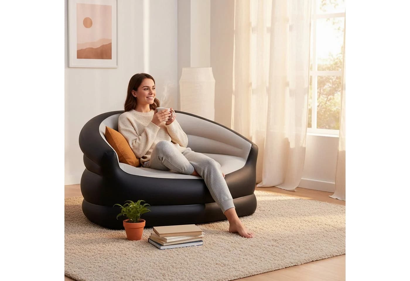 Avenli Luftsofa Grau/Schwarz Aufblasbar mit Rückenlehne - Bild 3