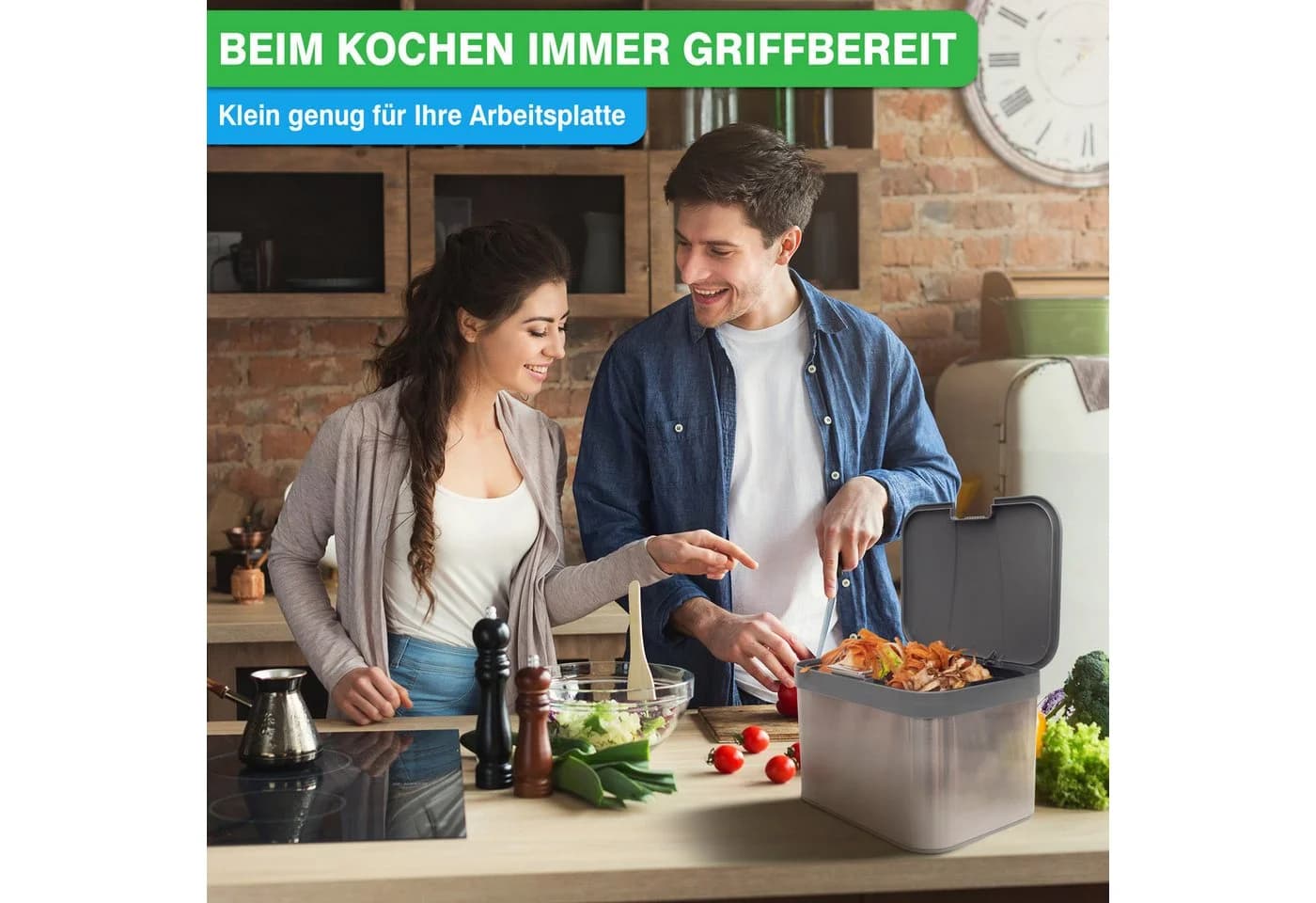 YourCasa Biomülleimer Edelstahl 4,3L mit Knopfdruck