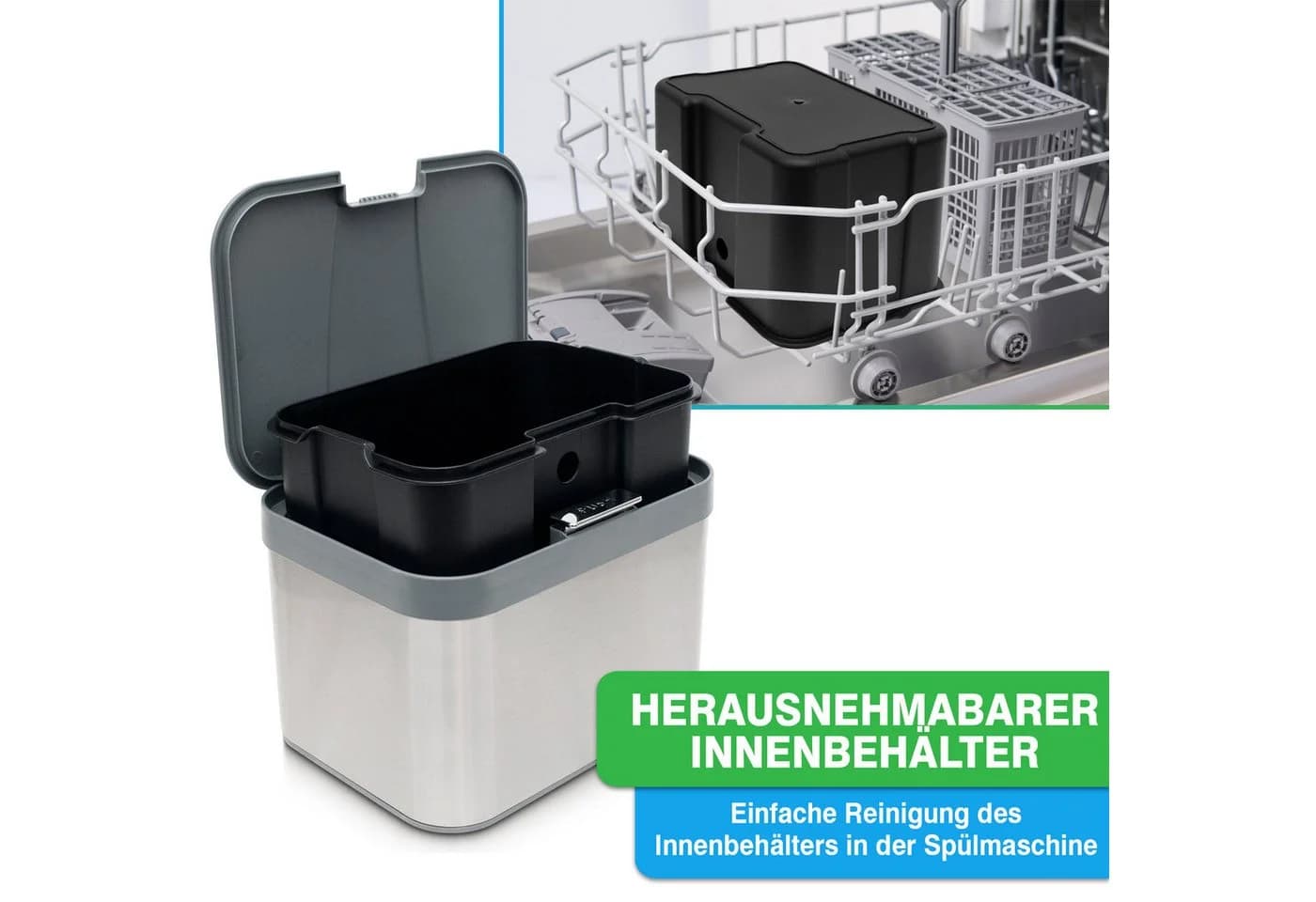 YourCasa Biomülleimer Edelstahl 4,3L mit Knopfdruck - Bild 3
