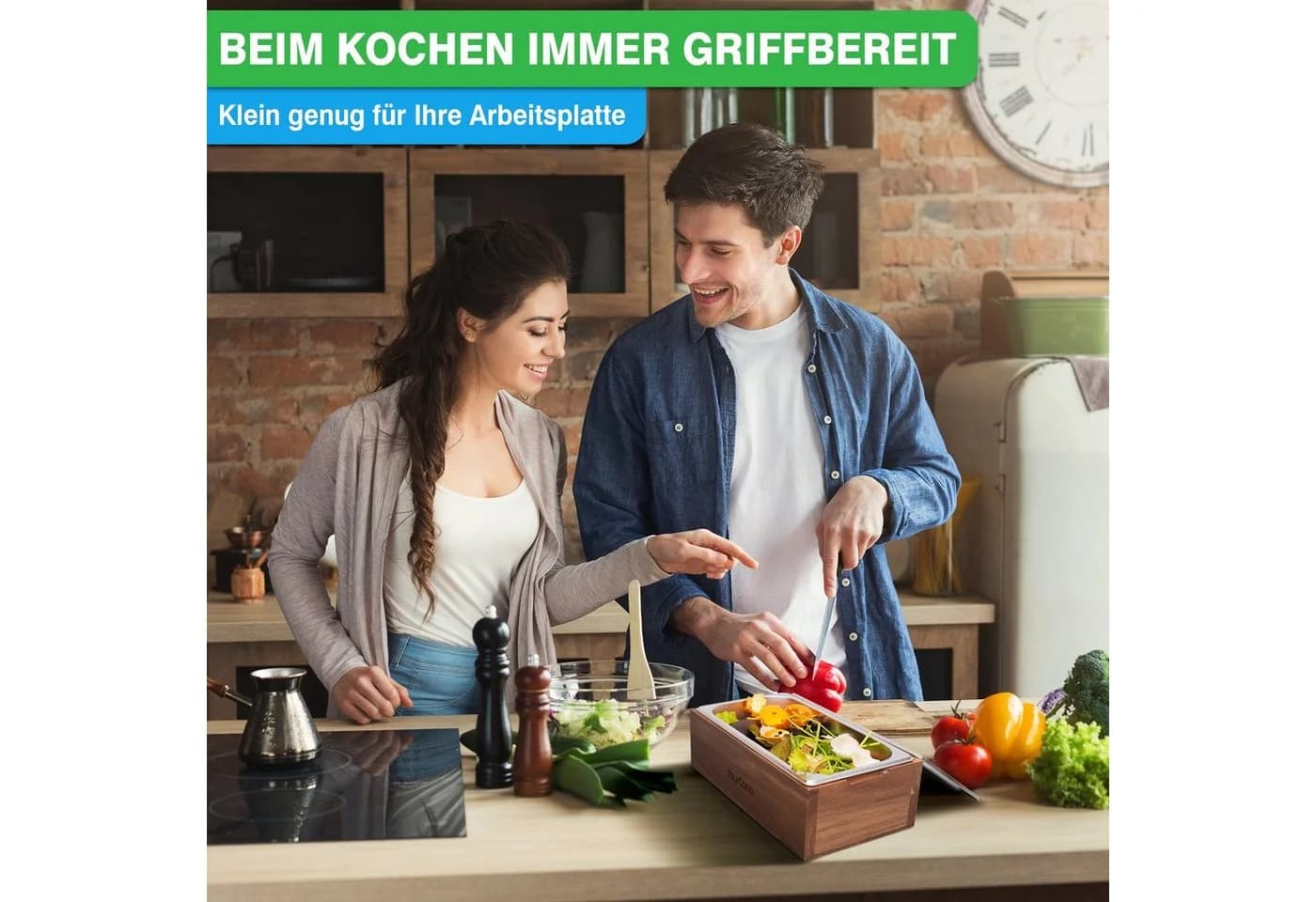 YourCasa Biomülleimer Küche 4l Echtholz Edelstahl