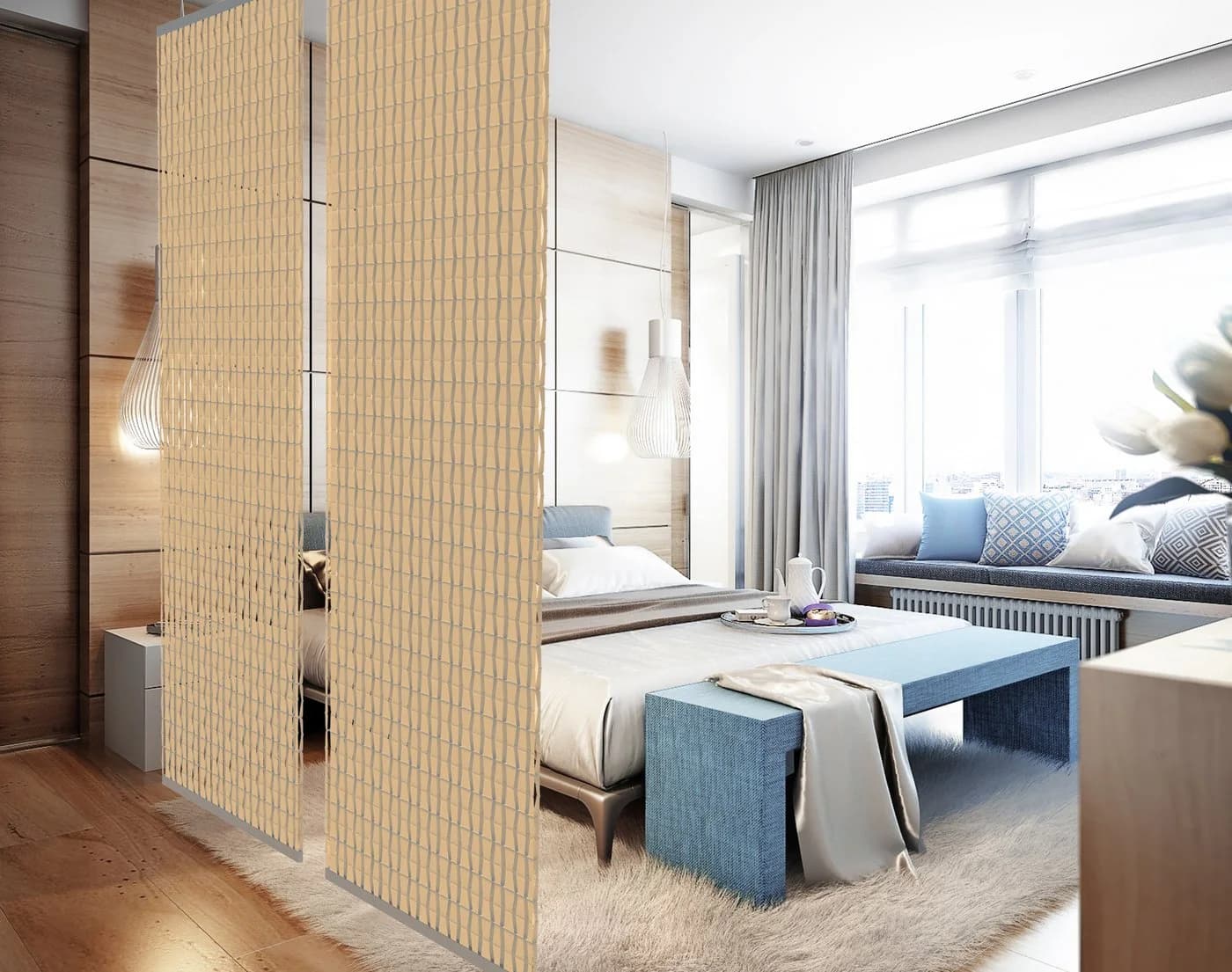 YourCasa Paravent Raumteiler hängend Beige Lichtdurchlässig - Bild 2