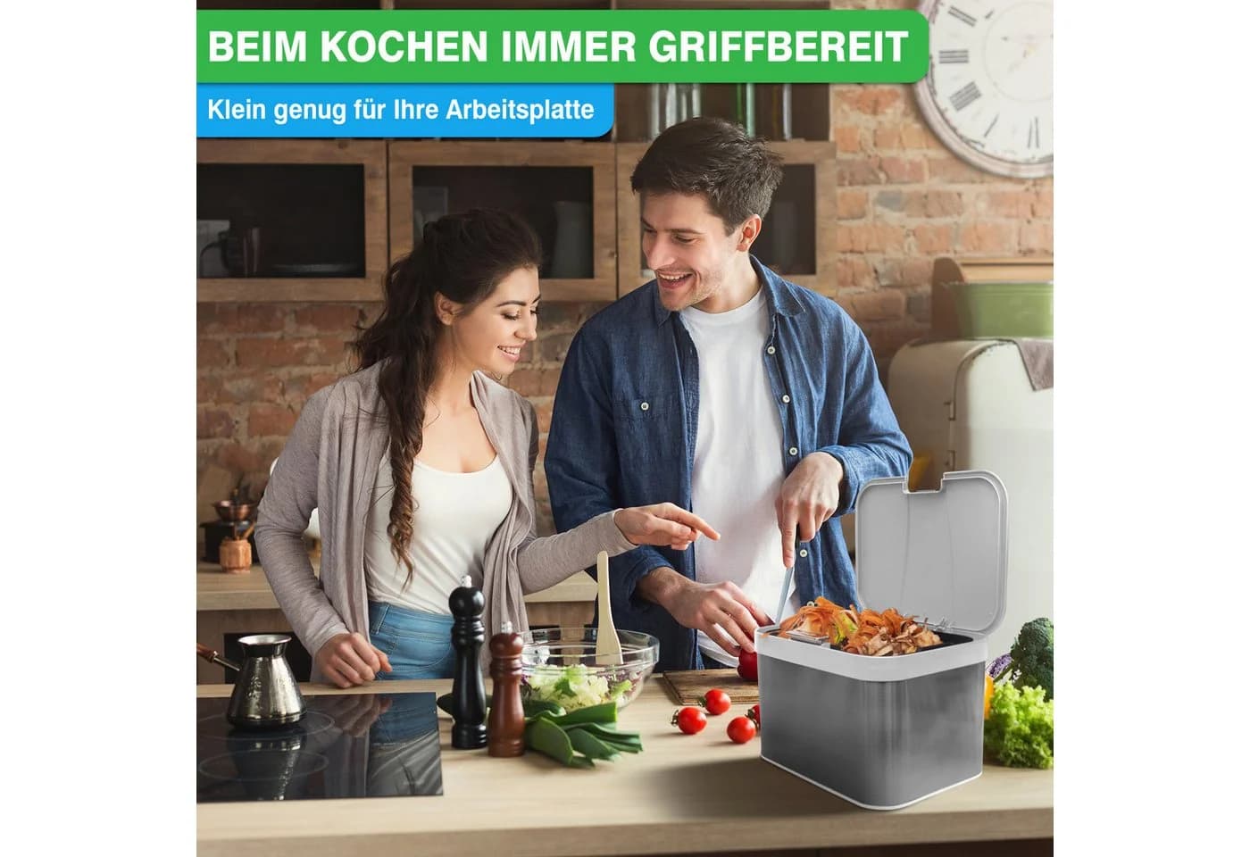 YourCasa Biomülleimer Edelstahl 4,3L mit Knopfdruck