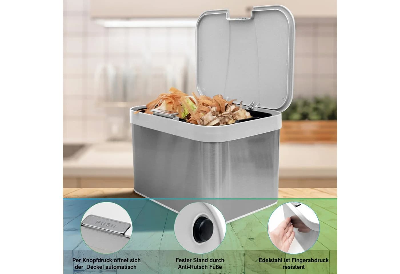 YourCasa Biomülleimer Edelstahl 4,3L mit Knopfdruck - Bild 4