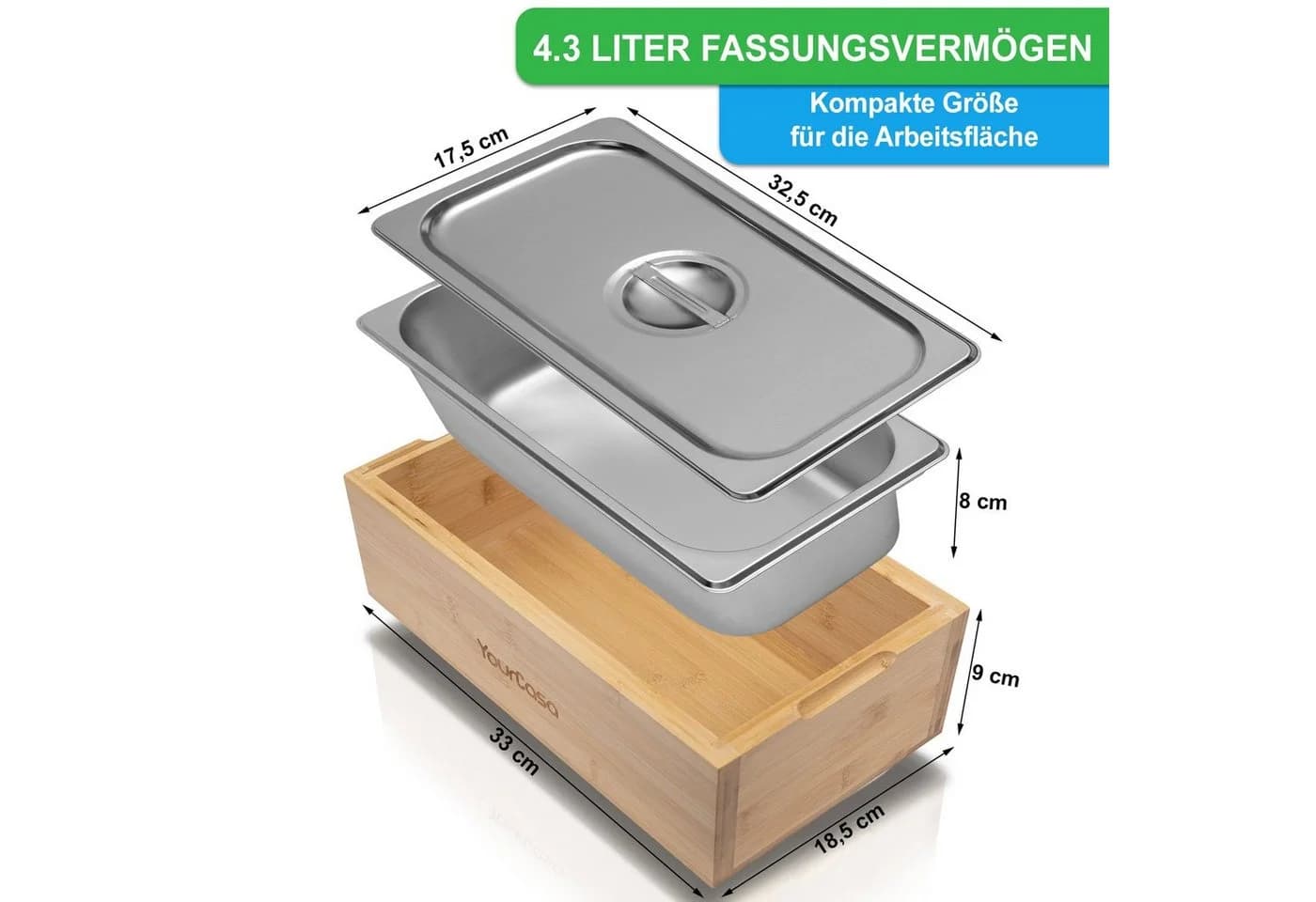 YourCasa Biomülleimer Küche Bambus & Edelstahl 4l - Bild 5