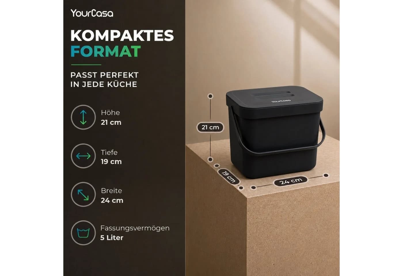 YourCasa Biomülleimer Küche 7L Weiß mit Halterung, Sieb und Deckel - Bild 5