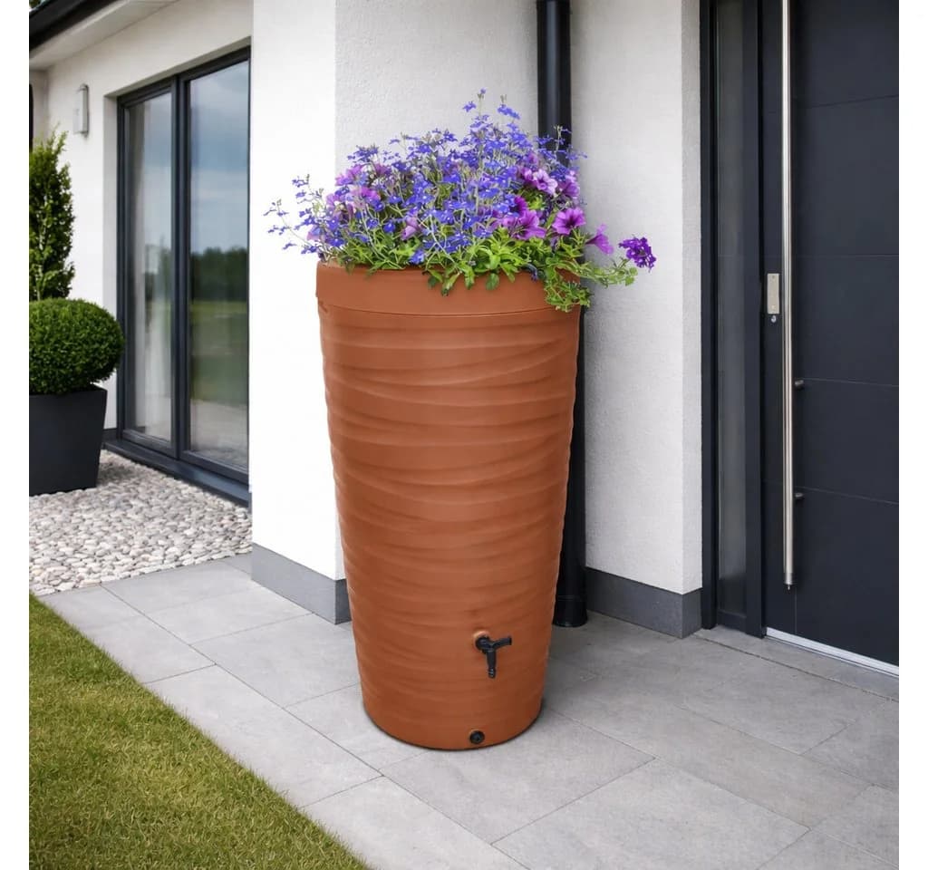 YourCasa Regentonne 240 Liter Wave Design Kunststoff Braun