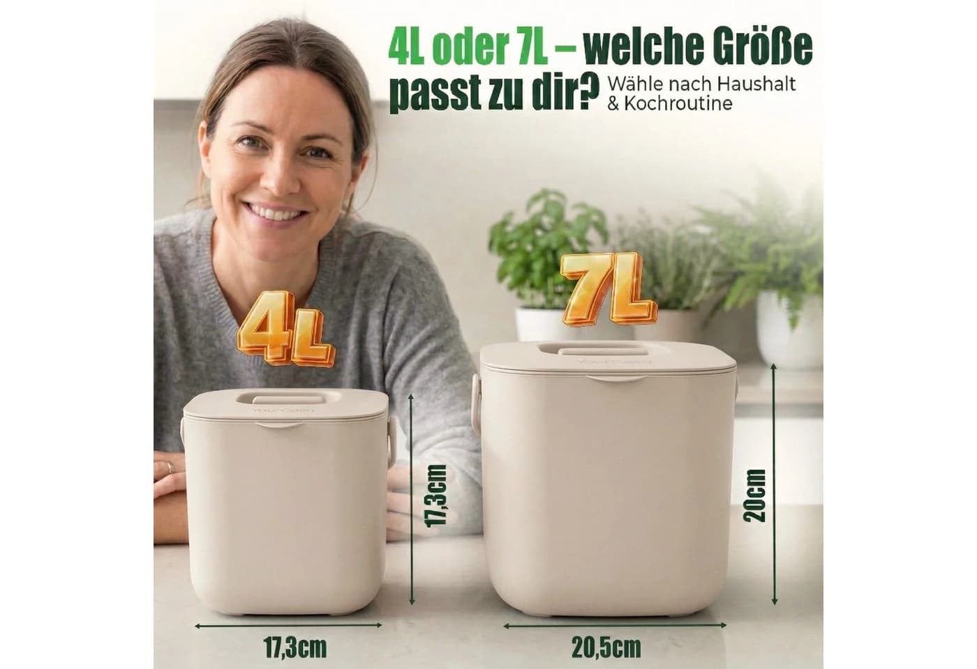 YourCasa Biomülleimer Küche mit Sieb & luftdichtem Deckel