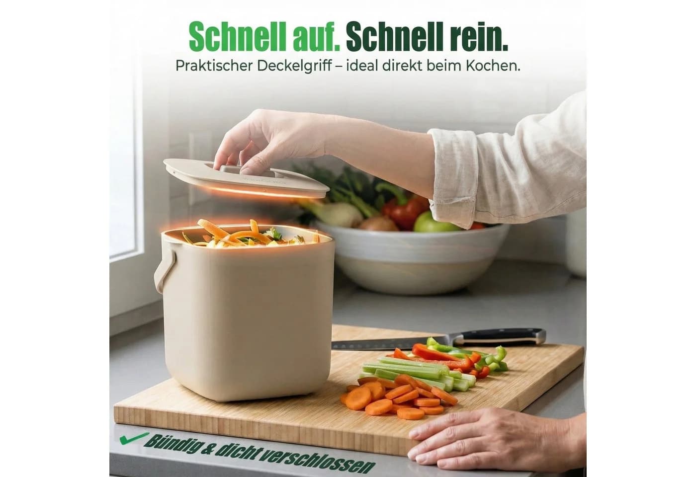 YourCasa Biomülleimer Küche mit Sieb & luftdichtem Deckel - Bild 3