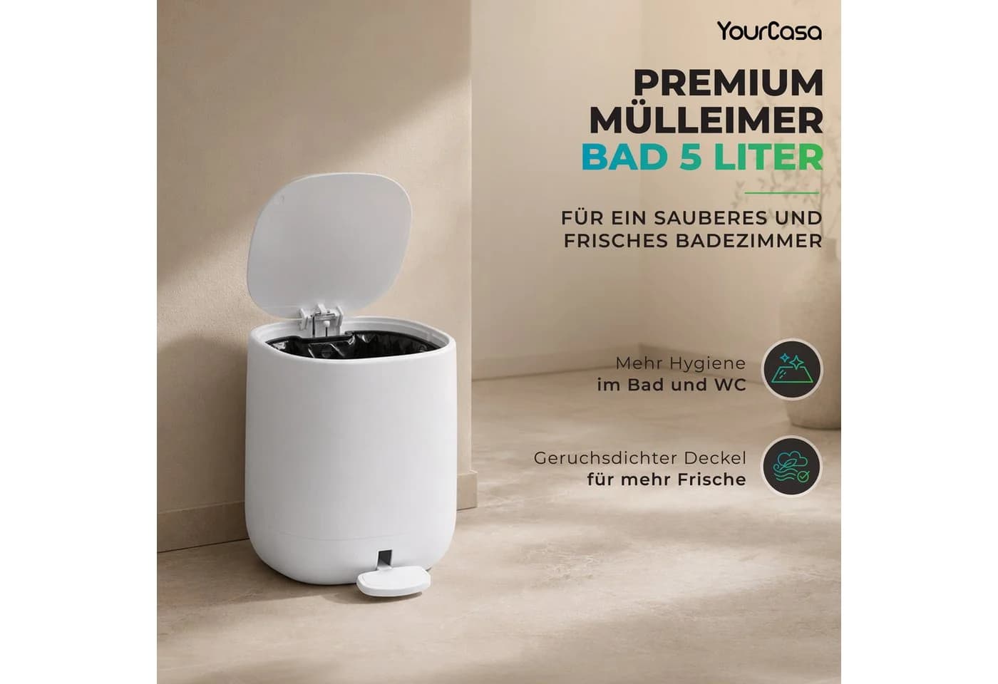 YourCasa Mülleimer Bad 5L Rosa Soft Close Fußpedal