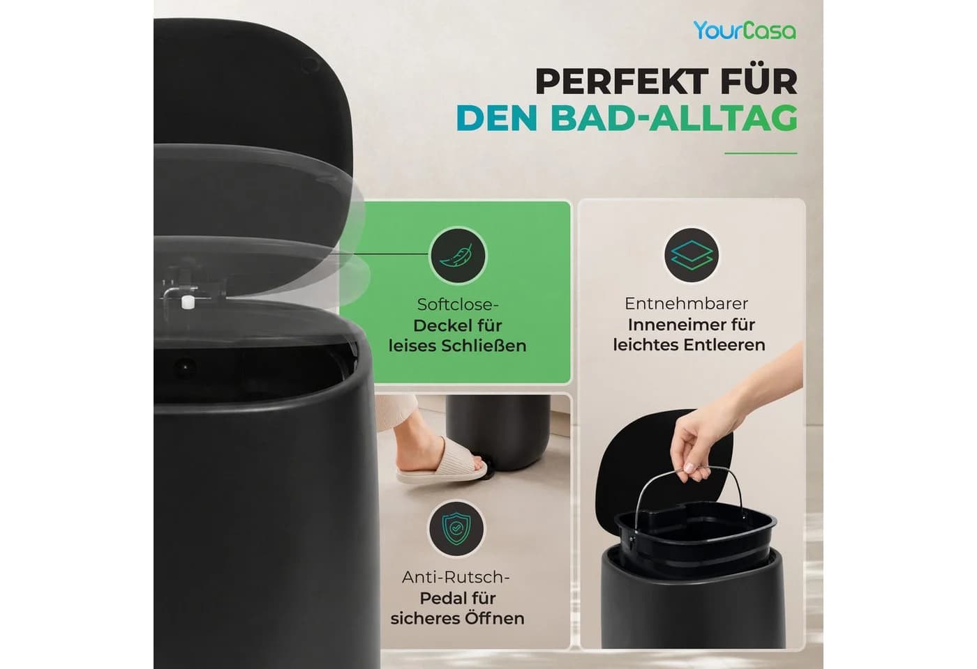 YourCasa Mülleimer Bad 5L Rosa Soft Close Fußpedal - Bild 4
