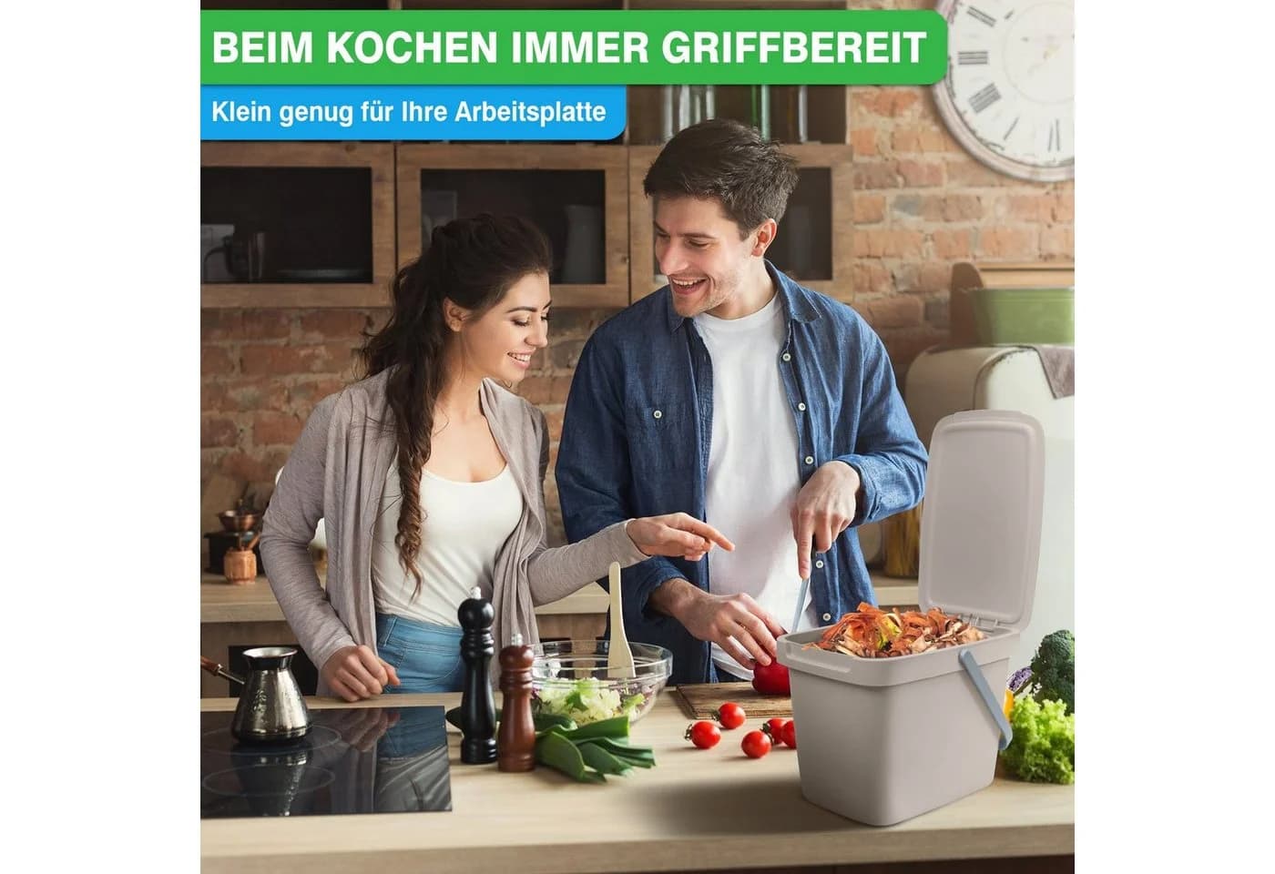YourCasa Biomülleimer Küche 6L mit Wandhalterung Beige/Braun