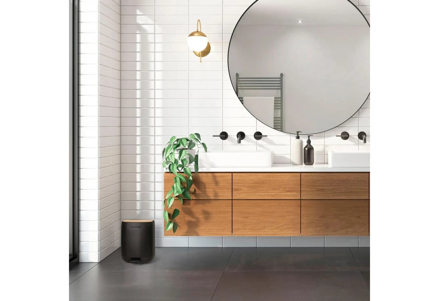 YourCasa Mülleimer Bad 5L Schwarz Kunststoff Weizenstroh