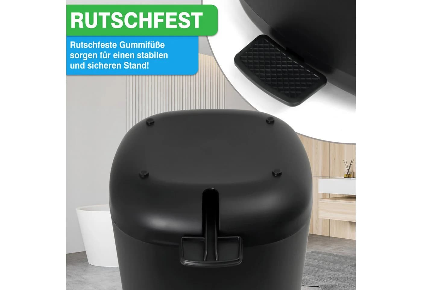 YourCasa Mülleimer Bad 5L Schwarz Kunststoff Weizenstroh - Bild 5