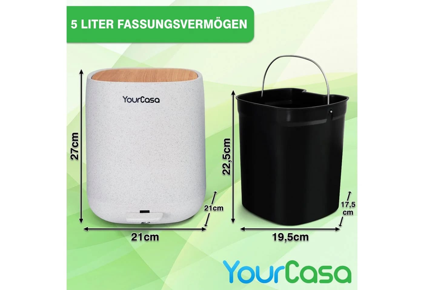 YourCasa Mülleimer Bad 5L Weiß Kunststoff - Bild 4