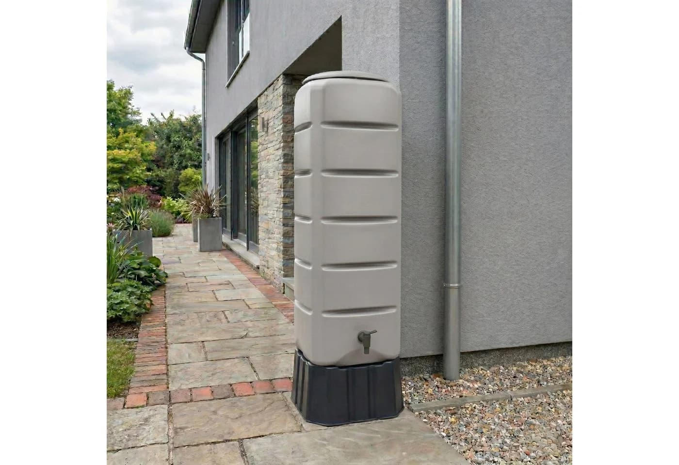 YourCasa Regentonne 120L Grau mit Standfuß