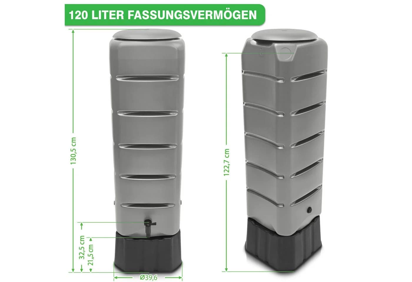 YourCasa Regentonne 120L Grau mit Standfuß - Bild 3
