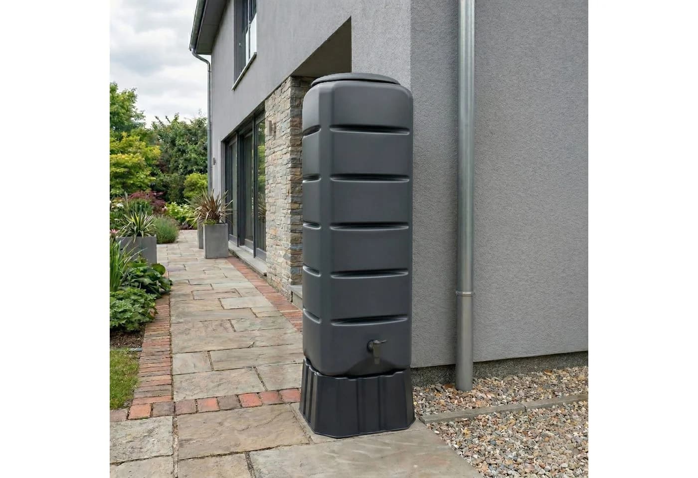 YourCasa Regentonne 120L Schmal Schwarz mit Standfuß