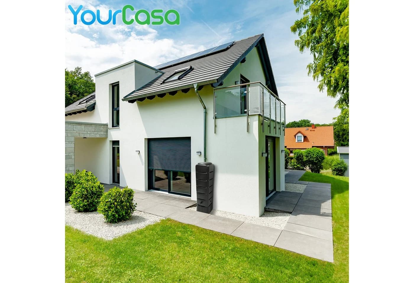 YourCasa Regentonne 120L Schmal Schwarz mit Standfuß - Bild 4