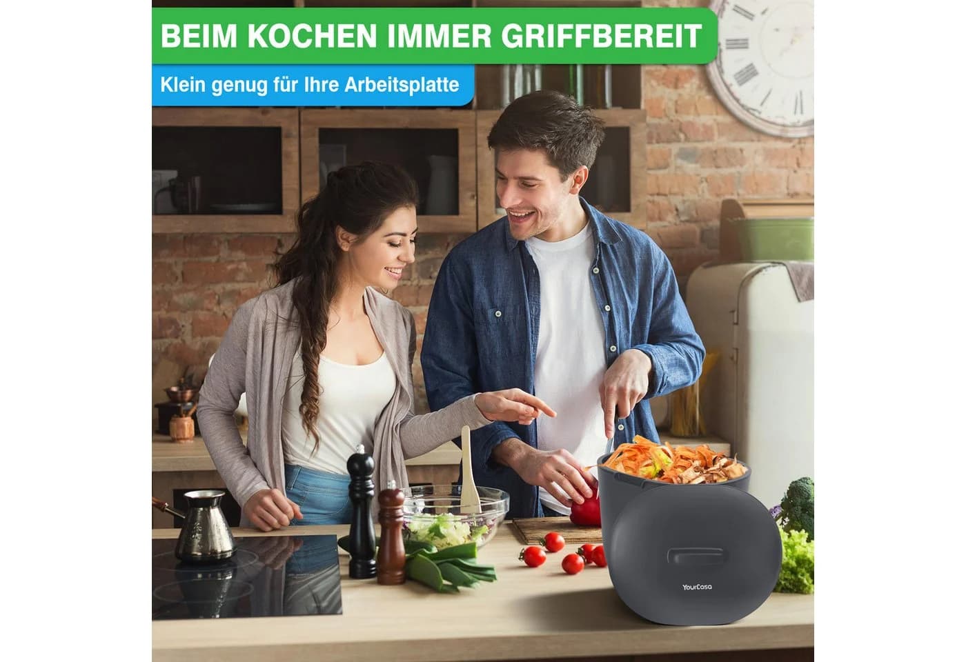 YourCasa Biomülleimer Küche 6L Anthrazit Spülmaschinenfest mit Sieb