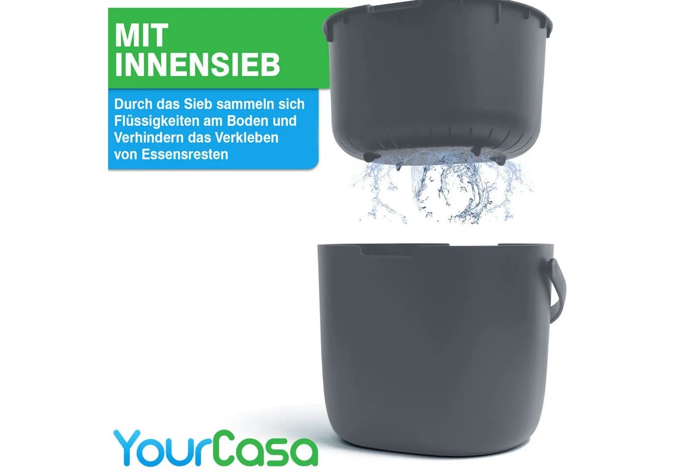 YourCasa Biomülleimer Küche 6L Anthrazit Spülmaschinenfest mit Sieb - Bild 3