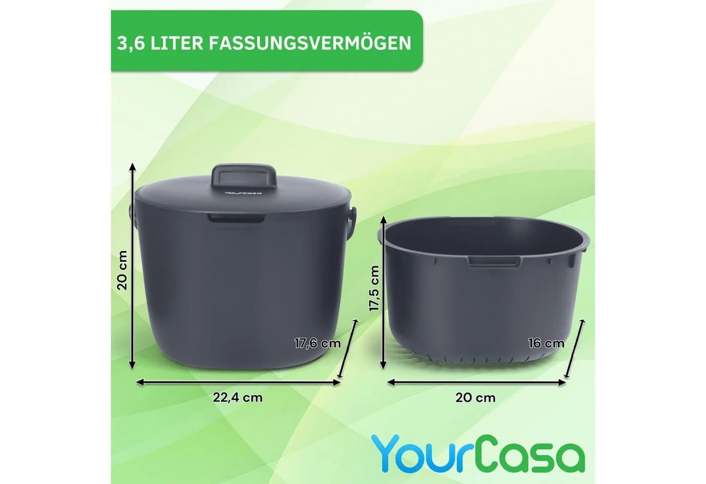 YourCasa Biomülleimer Küche 6L Anthrazit Spülmaschinenfest mit Sieb - Bild 5