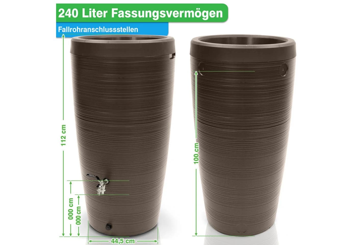 YourCasa Regentonne 240 Liter Aquasplash Braun Messing Wasserhahn - Bild 4