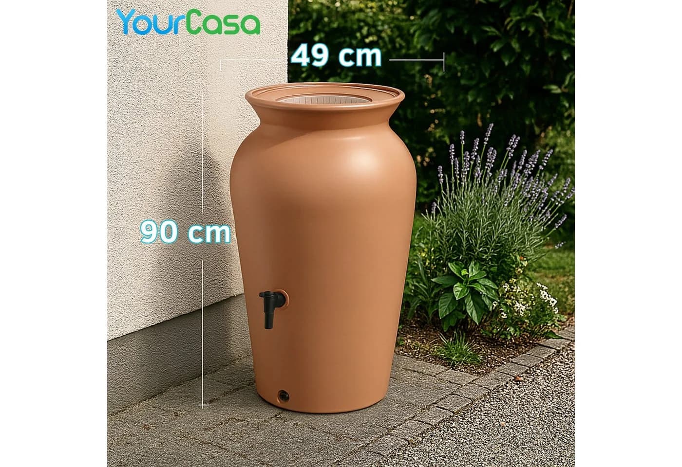 YourCasa Regentonne 120-230 Liter mit Filterkorb & Wasserhahn, Terracotta