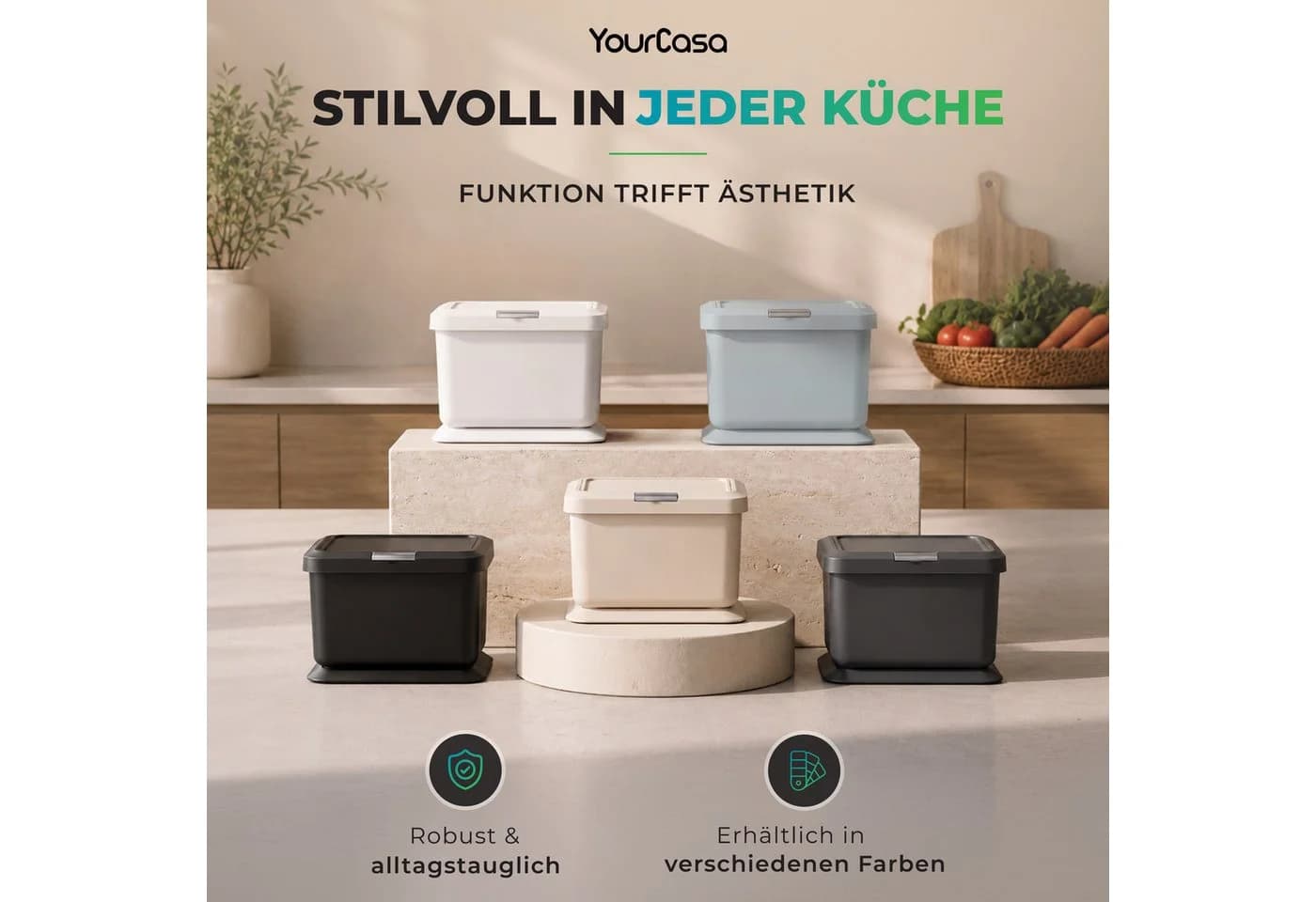 YourCasa Biomülleimer Küche 5L Knopfdruck Creme - Bild 3