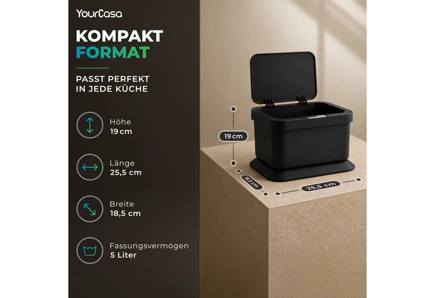 YourCasa Biomülleimer Küche 5L Knopfdruck Creme - Bild 5