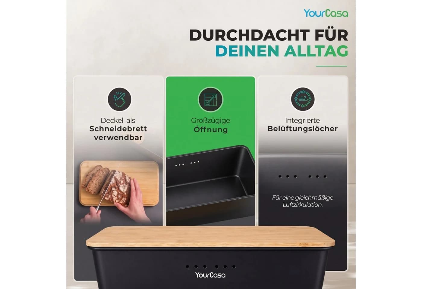 YourCasa Brotkasten Ecobox mit Bambusdeckel als Schneidebrett - Bild 4