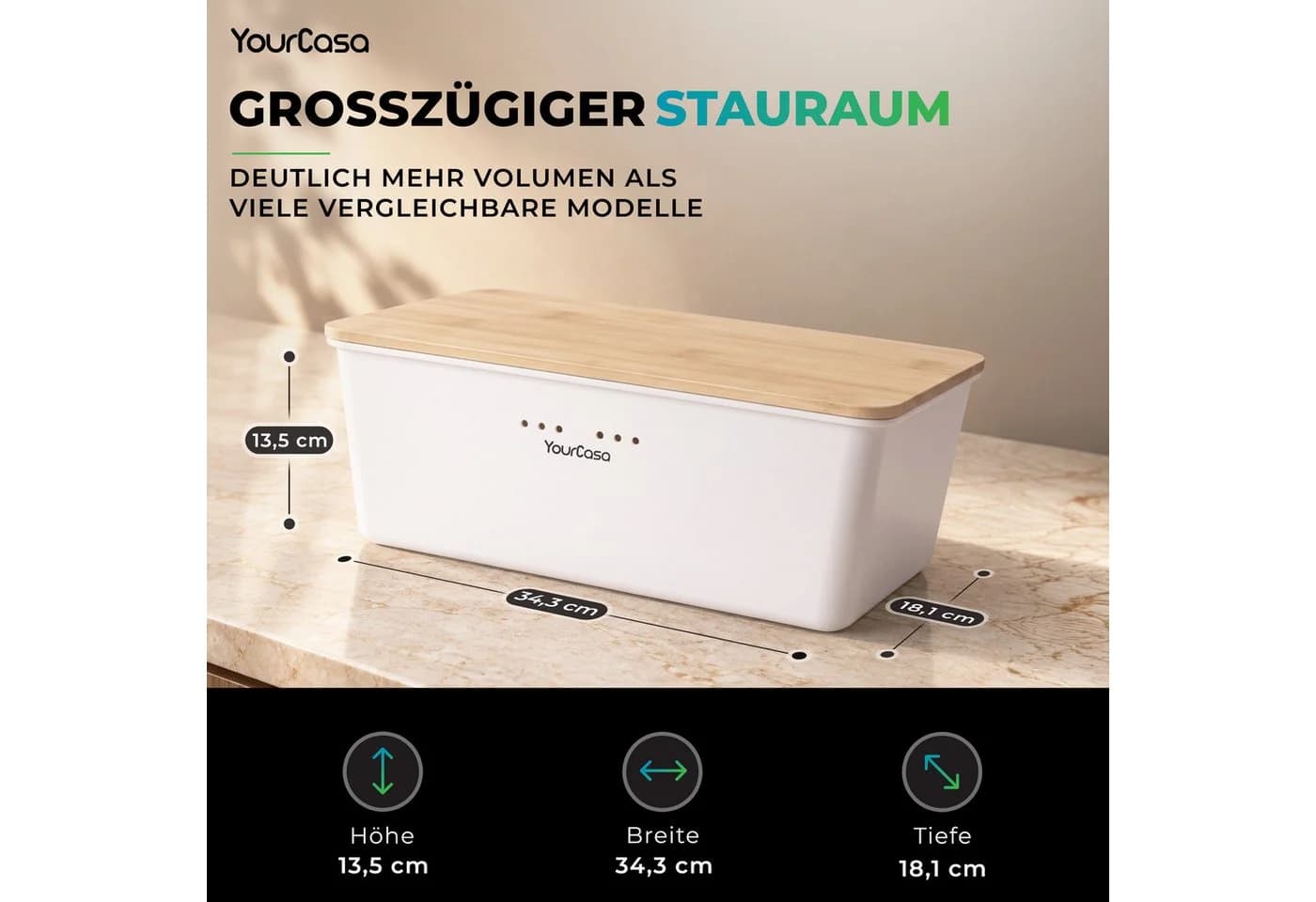 YourCasa Brotkasten Ecobox mit Bambusdeckel als Schneidebrett - Bild 5