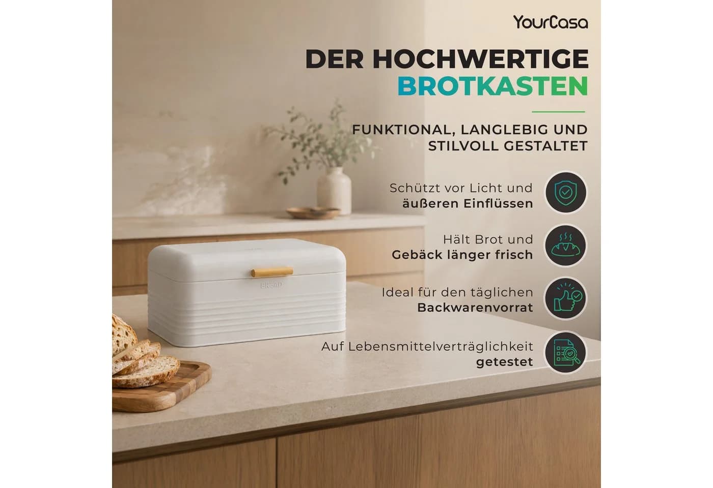 YourCasa Brotkasten Skani Metall Retro mit Bambus-Griff