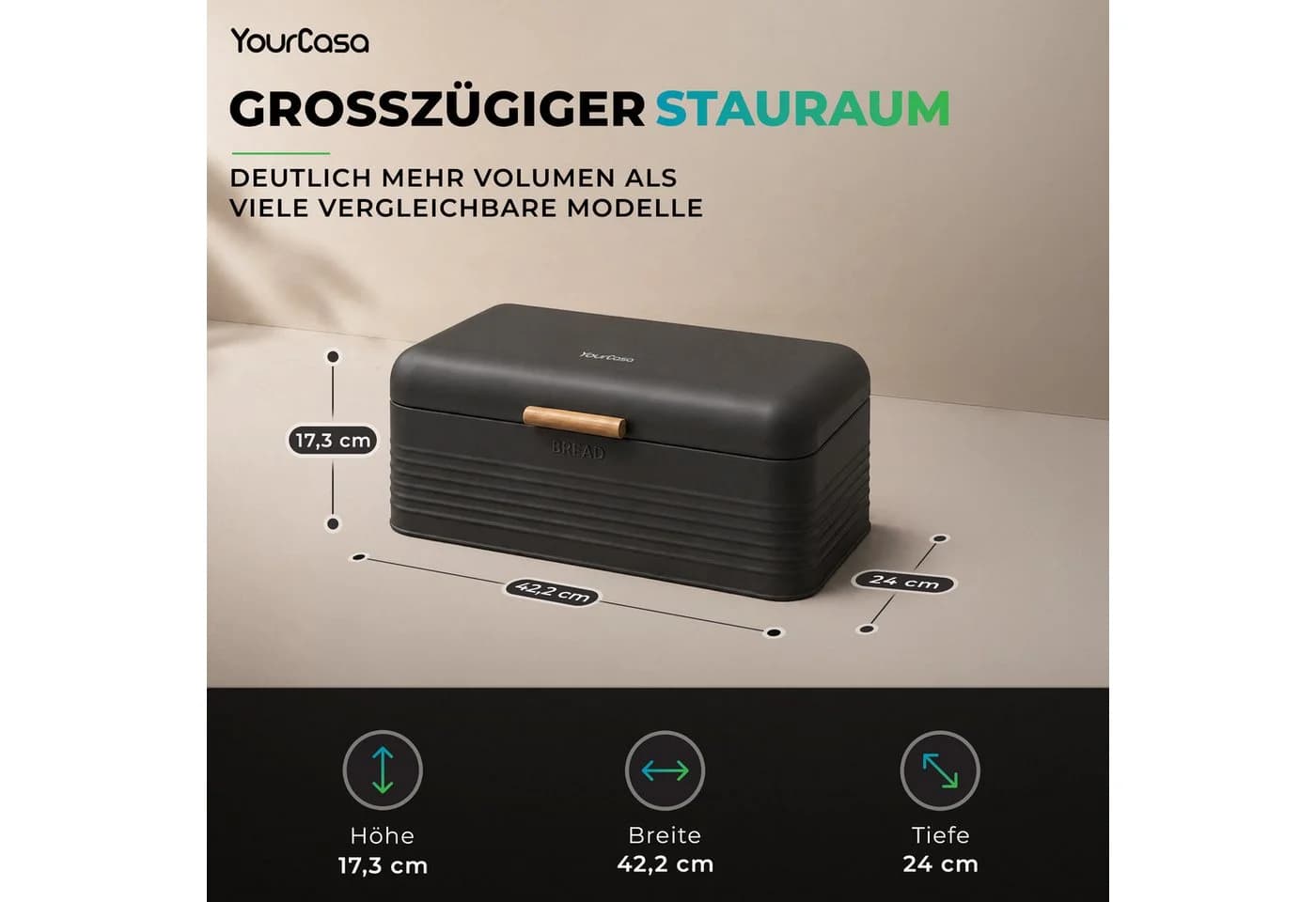 YourCasa Brotkasten Skani Metall Retro mit Bambus-Griff - Bild 5