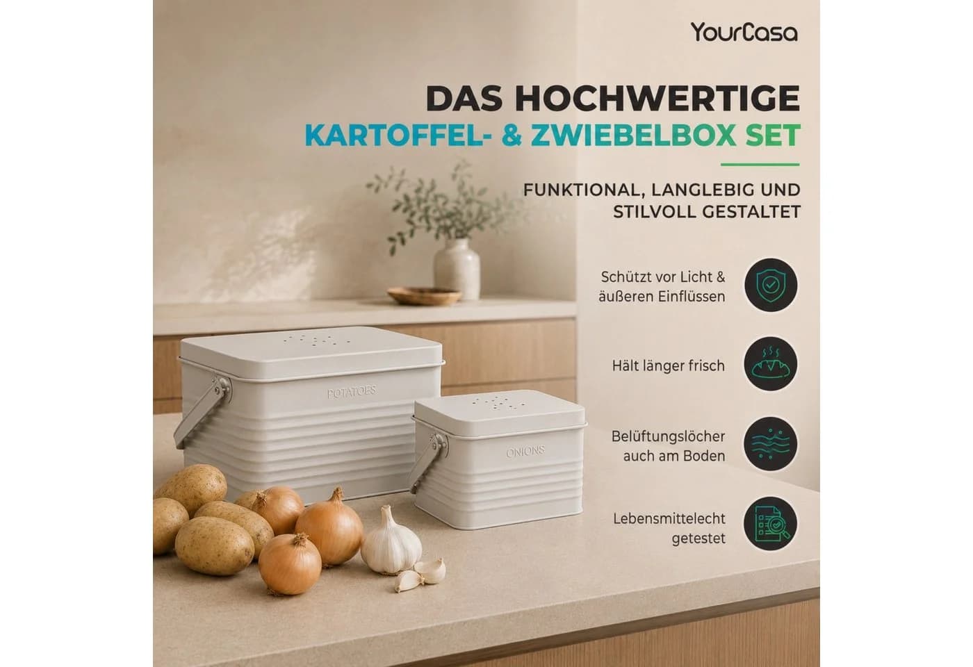 YourCasa Kartoffelkiste Storra 2er Set Metall Zwiebelbehälter