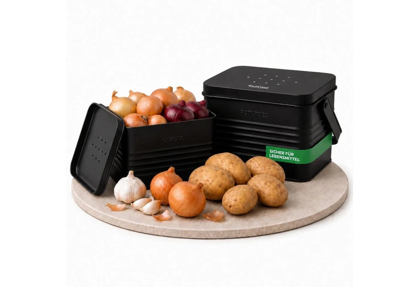 YourCasa Kartoffelkiste Storra 2er Set Metall Zwiebelbehälter - Bild 2