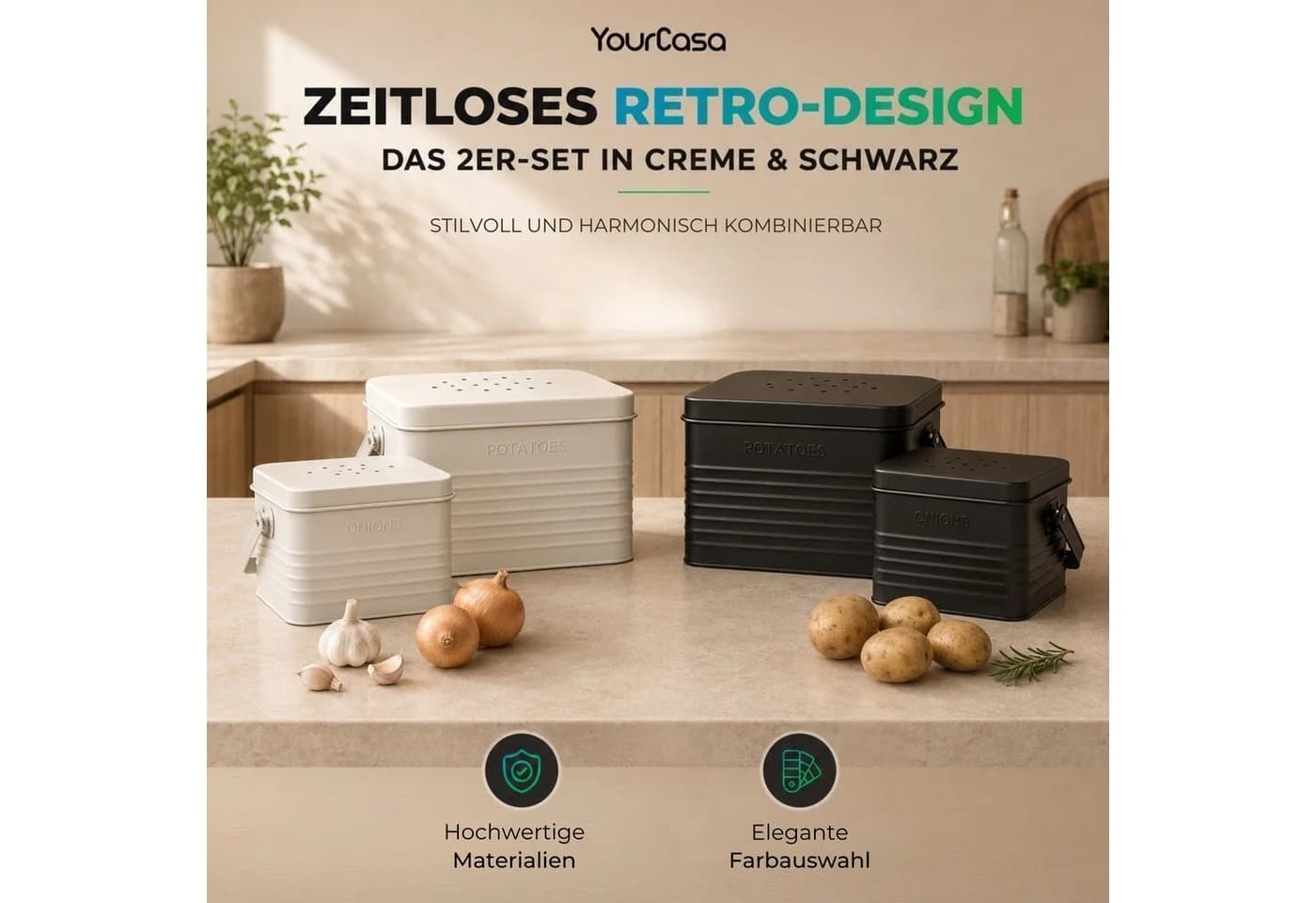 YourCasa Kartoffelkiste Storra 2er Set Metall Zwiebelbehälter - Bild 3