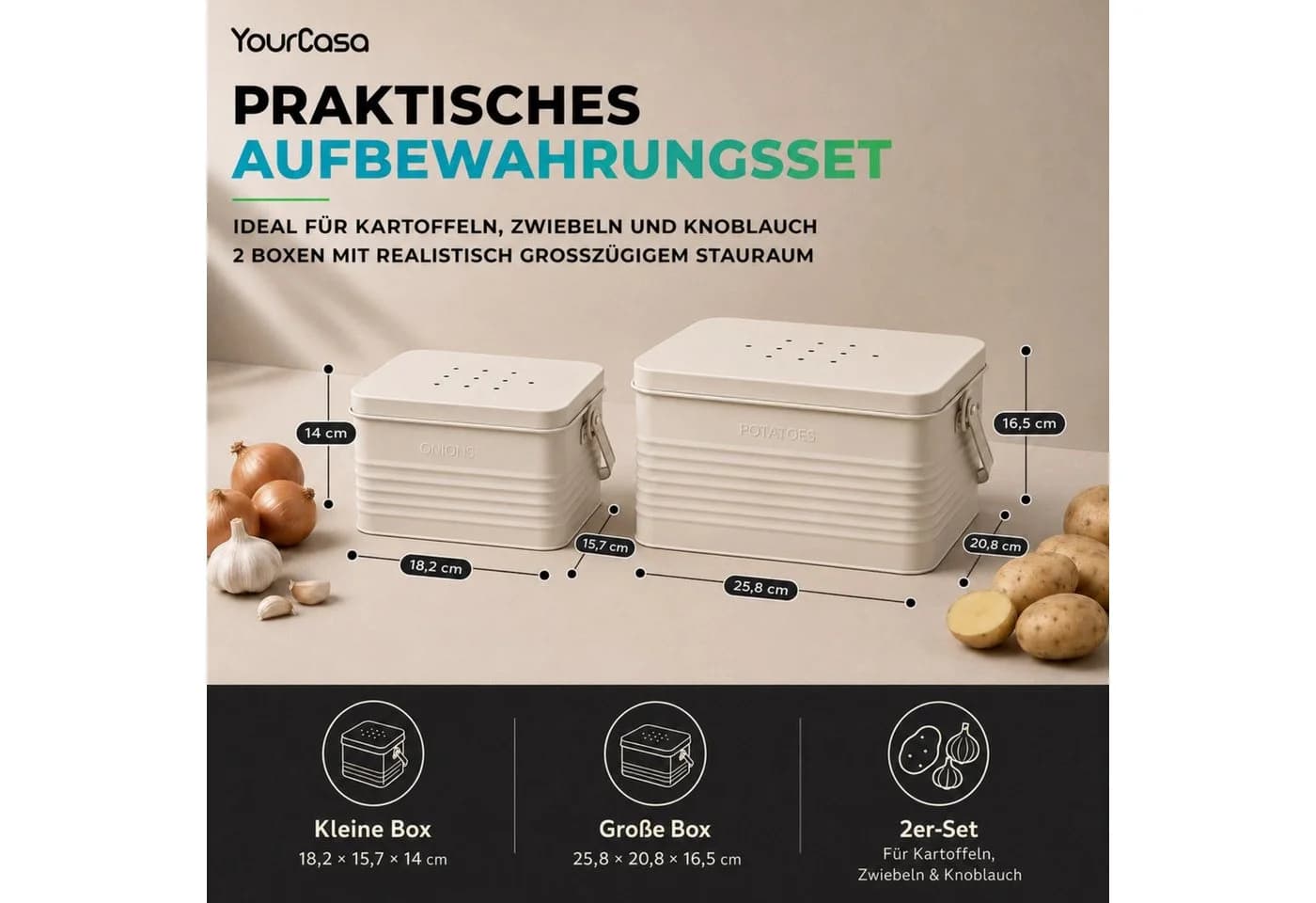 YourCasa Kartoffelkiste Storra 2er Set Metall Zwiebelbehälter - Bild 5