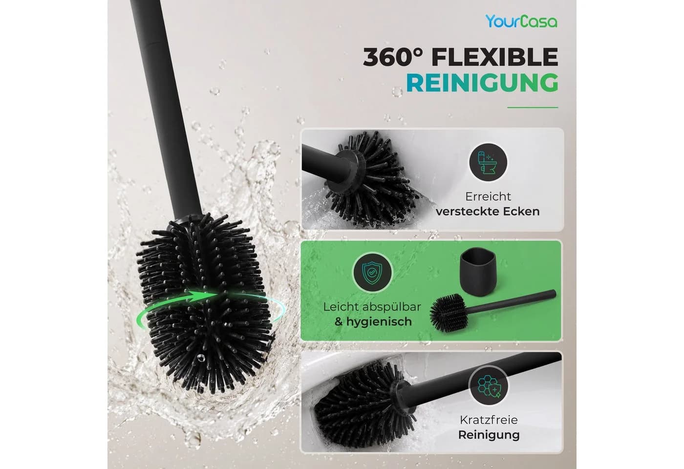 YourCasa WC-Reinigungsbürste Silikon mit Halter Schwarz - Bild 4