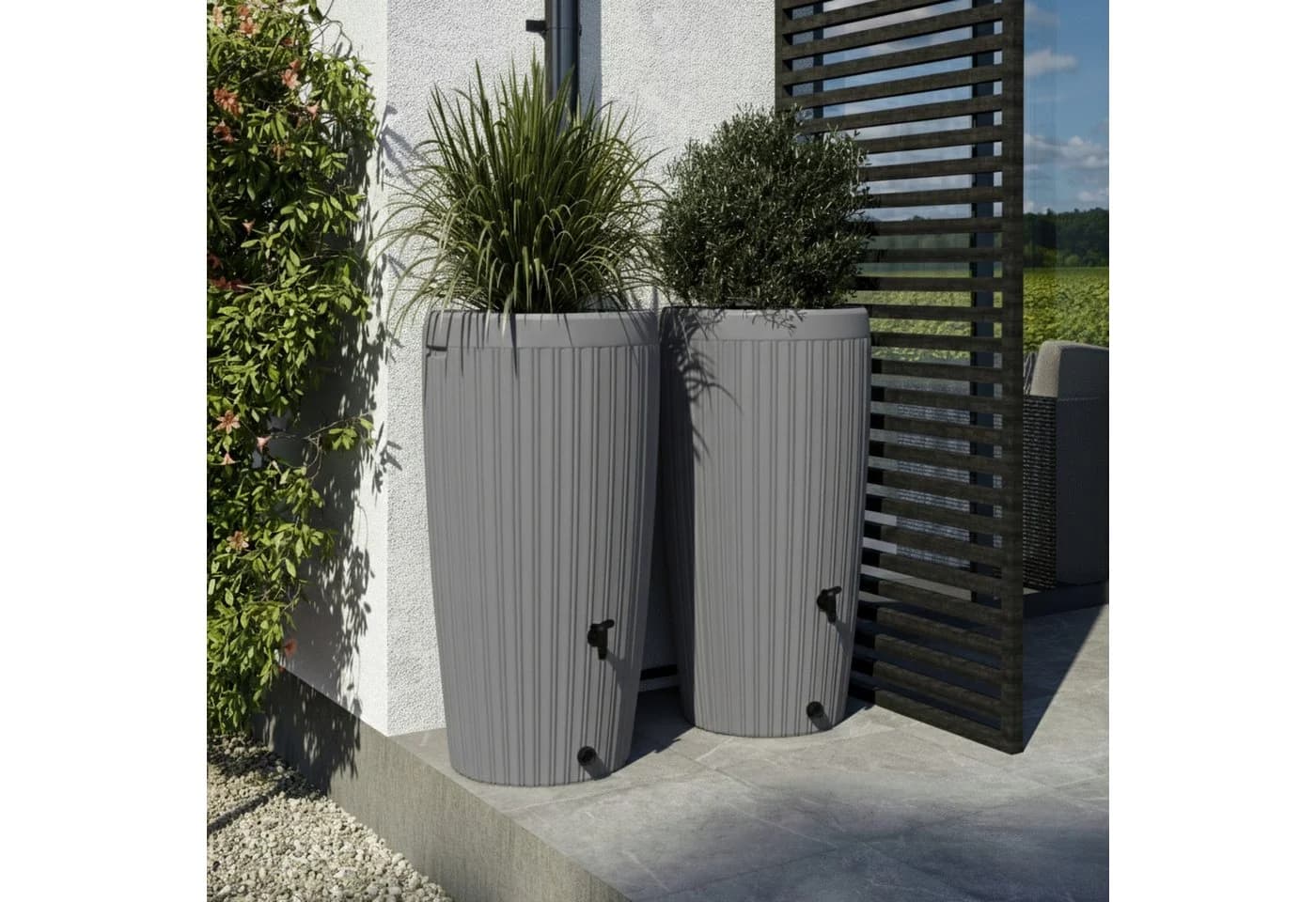 YourCasa Regentonne 240 Liter Grau mit Messinghahn