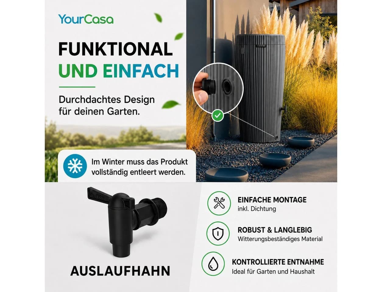 YourCasa Regentonne 210 Liter EcoVase Anthrazit - Bild 5
