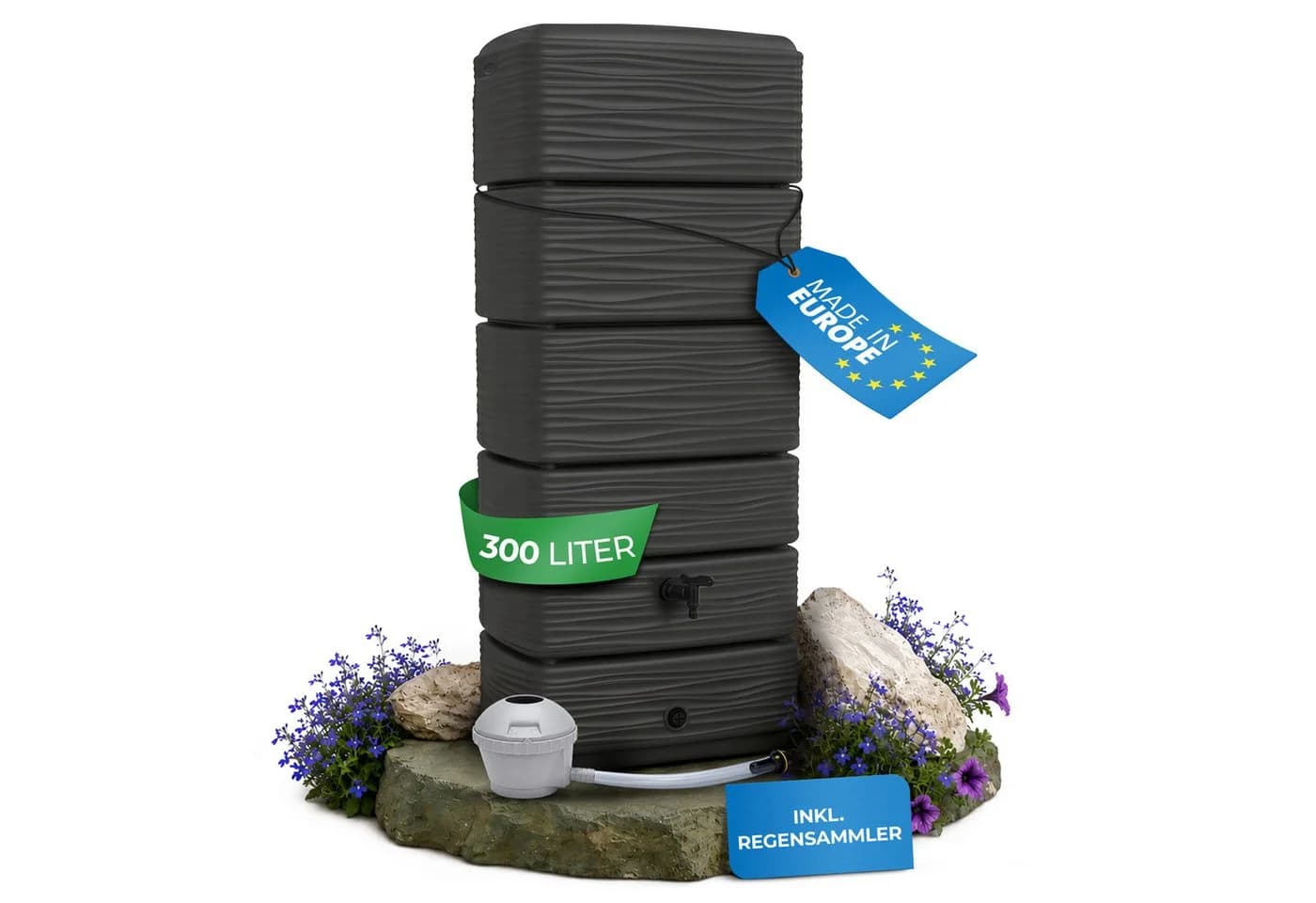 YourCasa Regentonne AquaWall 300 Liter Anthrazit mit Regensammler Set - Bild 2