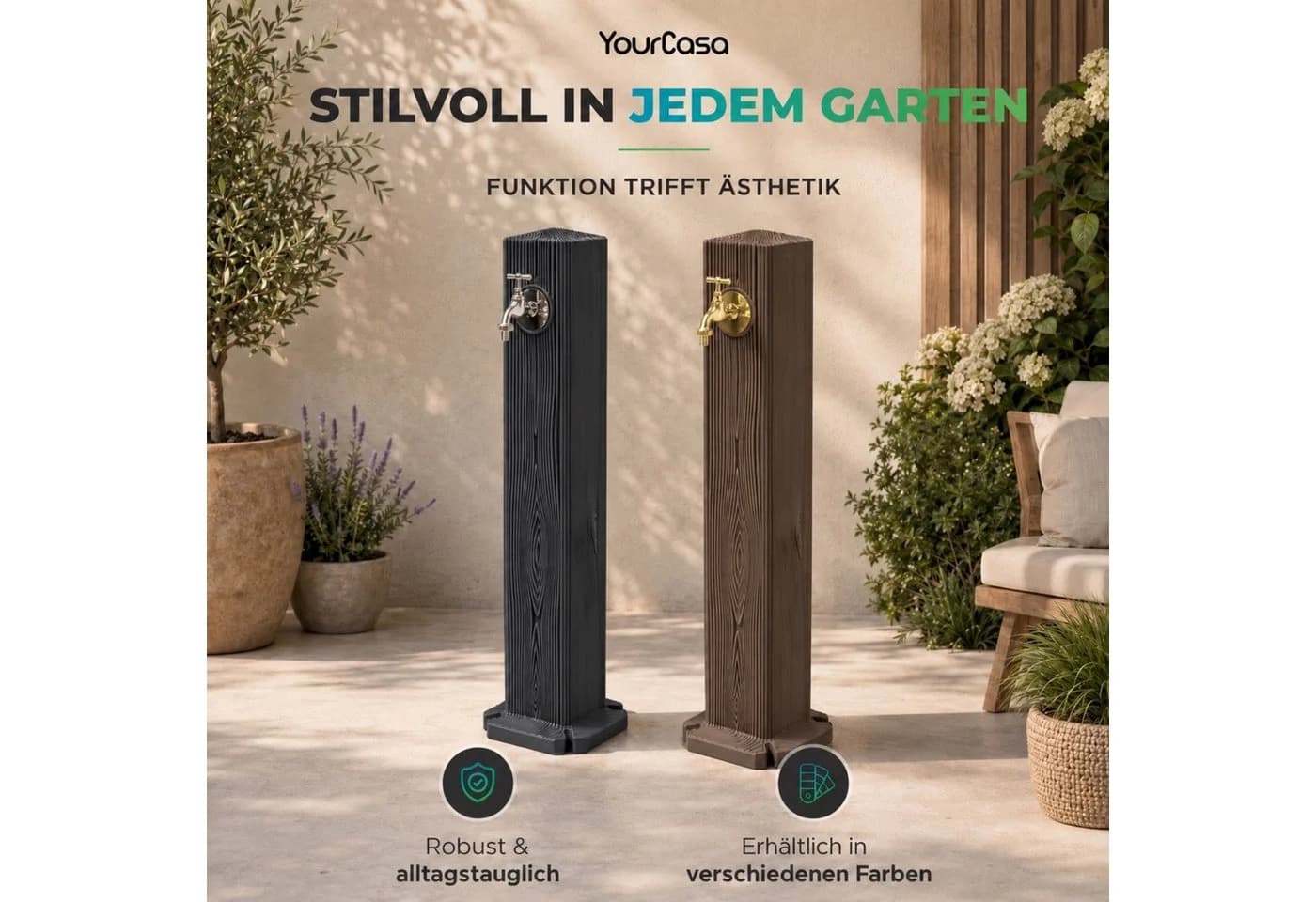 YourCasa Gartenbrunnen Timberline 90cm Holzoptik Schwarz - Bild 3
